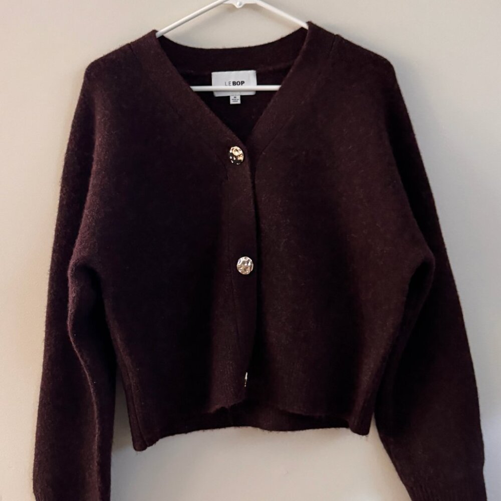 Le Bop Ines Knit Cardigan in Chocolate Brown - Picture 2 of 9